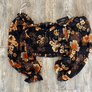 Lulus - Floral Puff Sleeve Crop Top